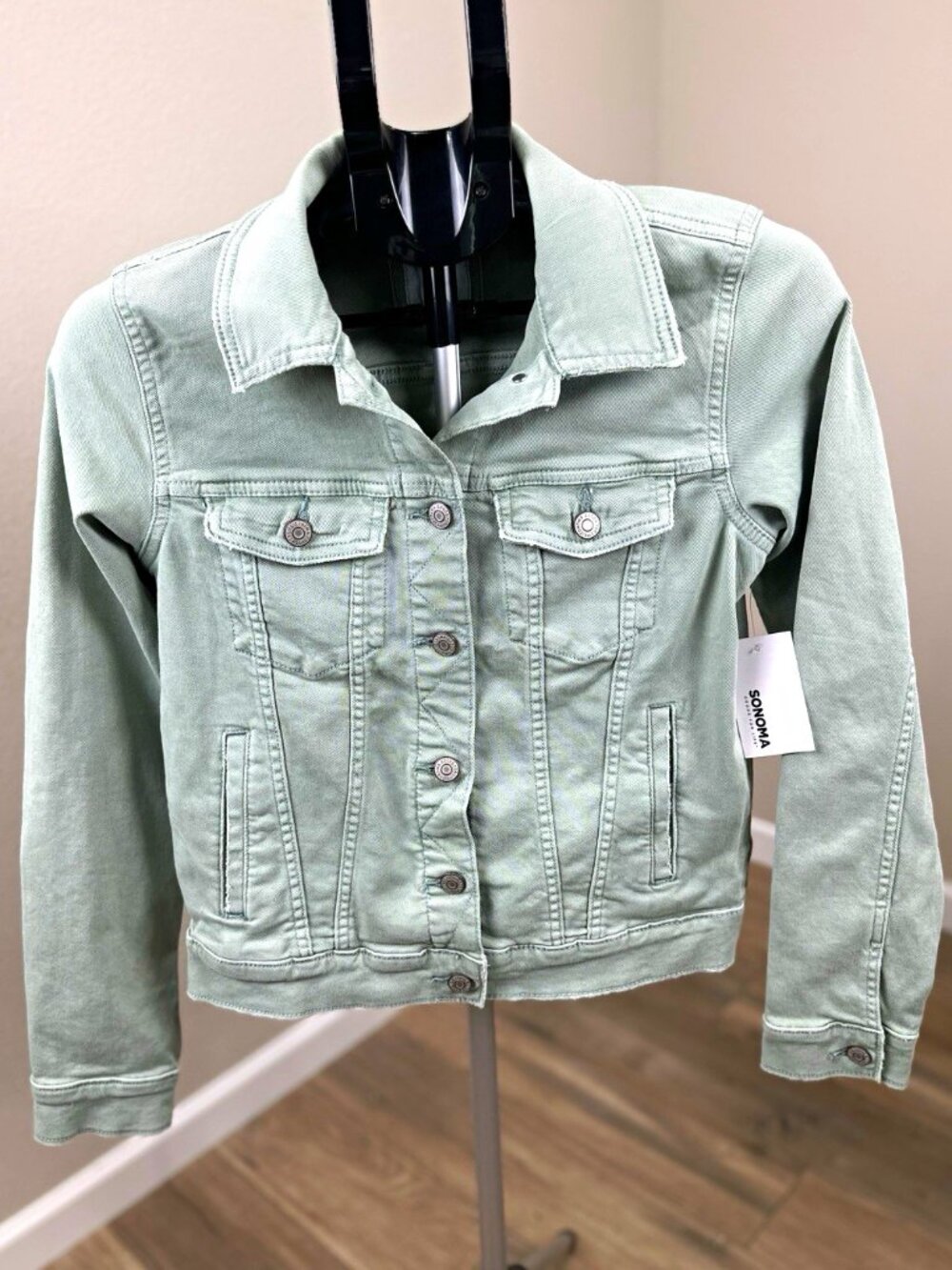 Sonoma Goods For Life Women’s XS Sage Green Stretch Denim Trucker Jacket